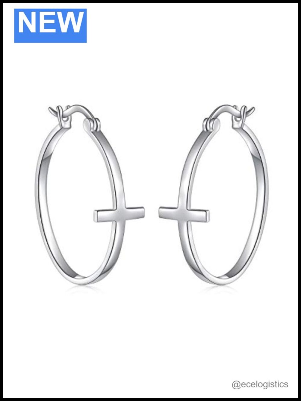 S925 Sterling Silver Cross Hoop Earrings Dangle Drop Jewelry Gift